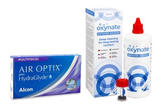 Air Optix Plus Hydraglyde Multifocal (3 lenses) + Oxynate Peroxide 380 ml with case
